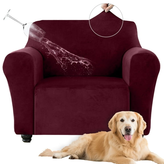 SANMADROLA 100% Waterproof Couch Covers Velvet Stretch Slipcover for 3 Cushion Sofa Cover Non Slip Leakproof Washable Furniture Protector for Kids Dogs Cats Pets
