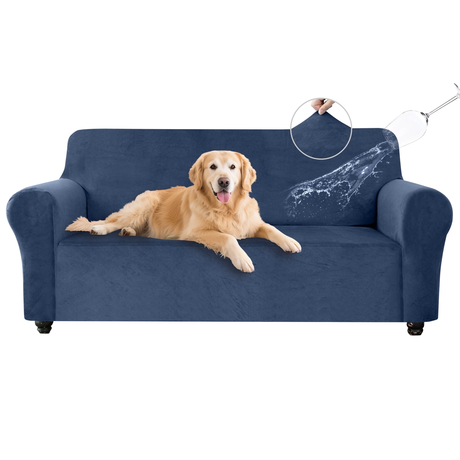 SANMADROLA 100% Waterproof Couch Covers Velvet Stretch Slipcover for 3 Cushion Sofa Cover Non Slip Leakproof Washable Furniture Protector for Kids Dogs Cats Pets
