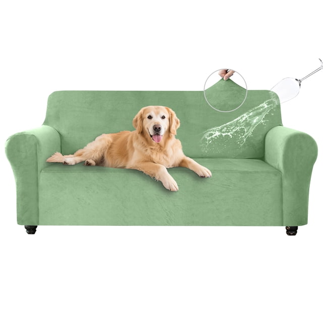 SANMADROLA 100% Waterproof Couch Covers Velvet Stretch Slipcover for 3 Cushion Sofa Cover Non Slip Leakproof Washable Furniture Protector for Kids Dogs Cats Pets