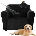 thumbnail image 1 of SANMADROLA 100% Waterproof Couch Covers Velvet Stretch Slipcover for 3 Cushion Sofa Cover Non Slip Leakproof Washable Furniture Protector for Kids Dogs Cats Pets, Black,Chair, 1 of 9
