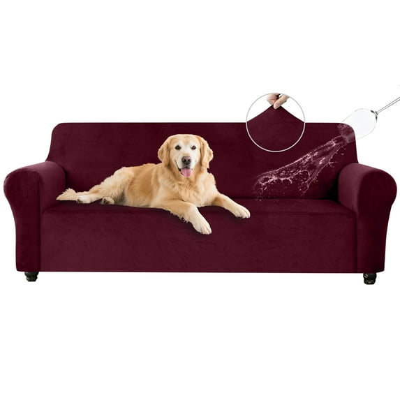 SANMADROLA 100% Waterproof Couch Covers Velvet Stretch Slipcover for 3 Cushion Sofa Cover Non Slip Leakproof Washable Furniture Protector for Kids Dogs Cats Pets