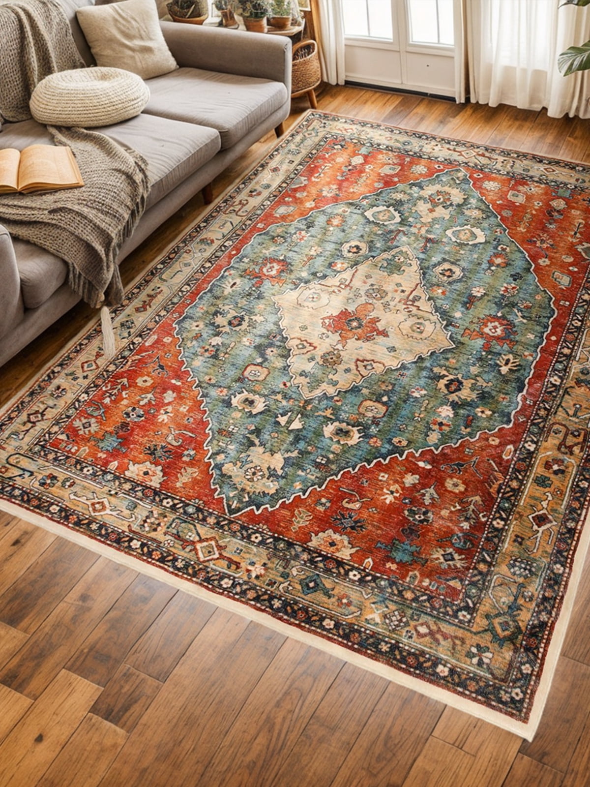 SANMADROLA 5X7 Area Rugs for Living Room Modern Abstract Blue Machine Washable Rug Soft Bedroom Rug Non Slip Stain Resistance Dining Room Mat Carpet for Office Couch Entrance Kitchen