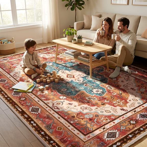 SANMADROLA 5X7 Area Rugs for Living Room Modern Abstract Blue Machine Washable Rug Soft Bedroom Rug Non Slip Stain Resistance Dining Room Mat Carpet for Office Couch Entrance Kitchen