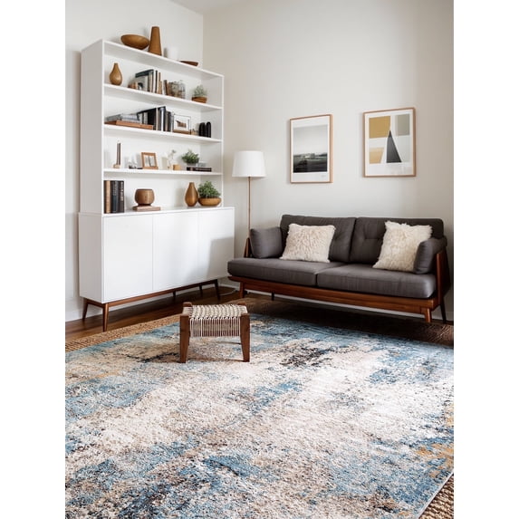 SANMADROLA 5X7 Area Rugs for Living Room Modern Abstract Blue Machine Washable Rug Soft Bedroom Rug Non Slip Stain Resistance Dining Room Mat Carpet for Office Couch Entrance Kitchen