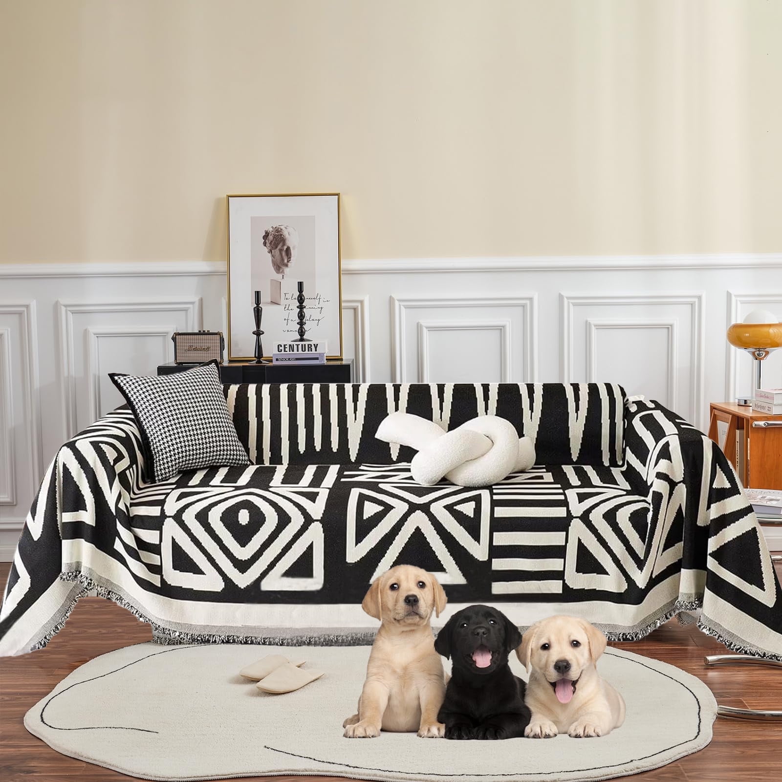 SANMADROLA Boho Sofa Cover Dog Couch Cover for Sectional Sofa Set Reversible Couch Protector for 3-4 Cushion Couch L Shape Sofa Covers Chenille Throw Couch CoverDog Cat Kids Sofa Cover -71" X 150"