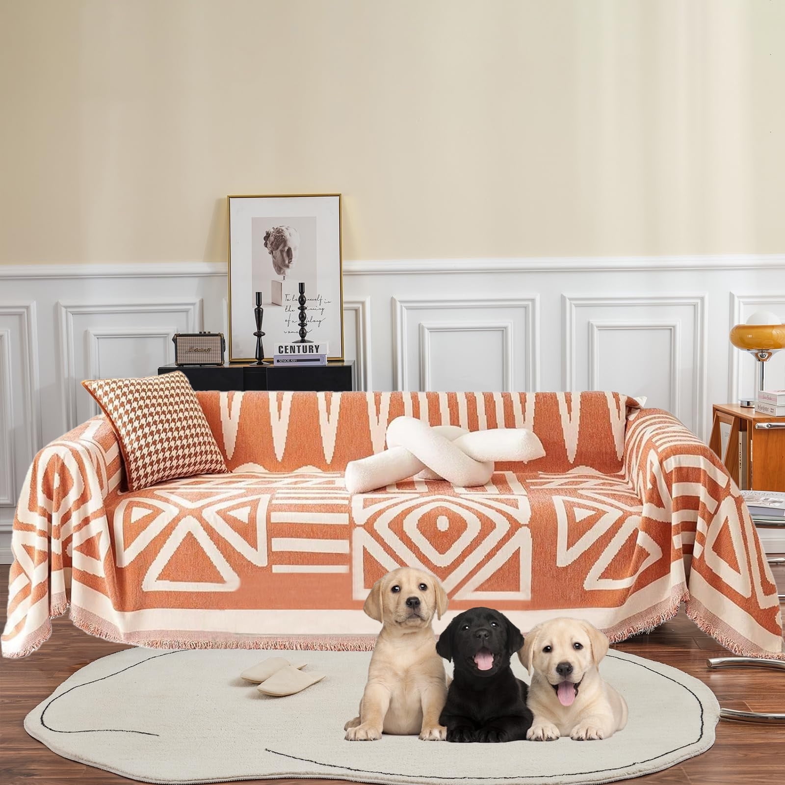 SANMADROLA Boho Sofa Cover Dog Couch Cover for Sectional Sofa Set Reversible Couch Protector for 3 Cushion Couch L Shape Sofa Covers Chenille Throw Couch CoverDog Cat Kids Sofa Cover -71" X 134"