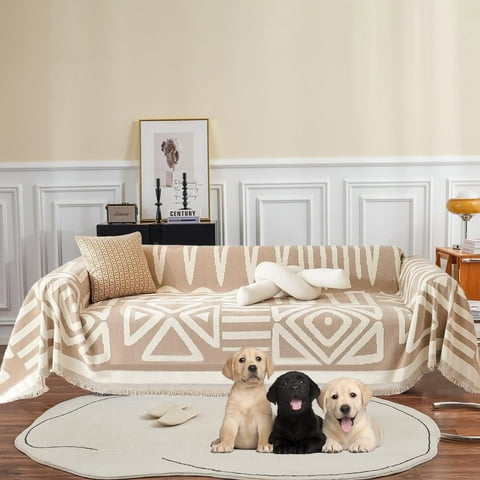 SANMADROLA Boho Sofa Cover Dog Couch Cover for Sectional Sofa Set Reversible Couch Protector for 3 Cushion Couch L Shape Sofa Covers Chenille Throw Couch CoverDog Cat Kids Sofa Cover -71" X 134"
