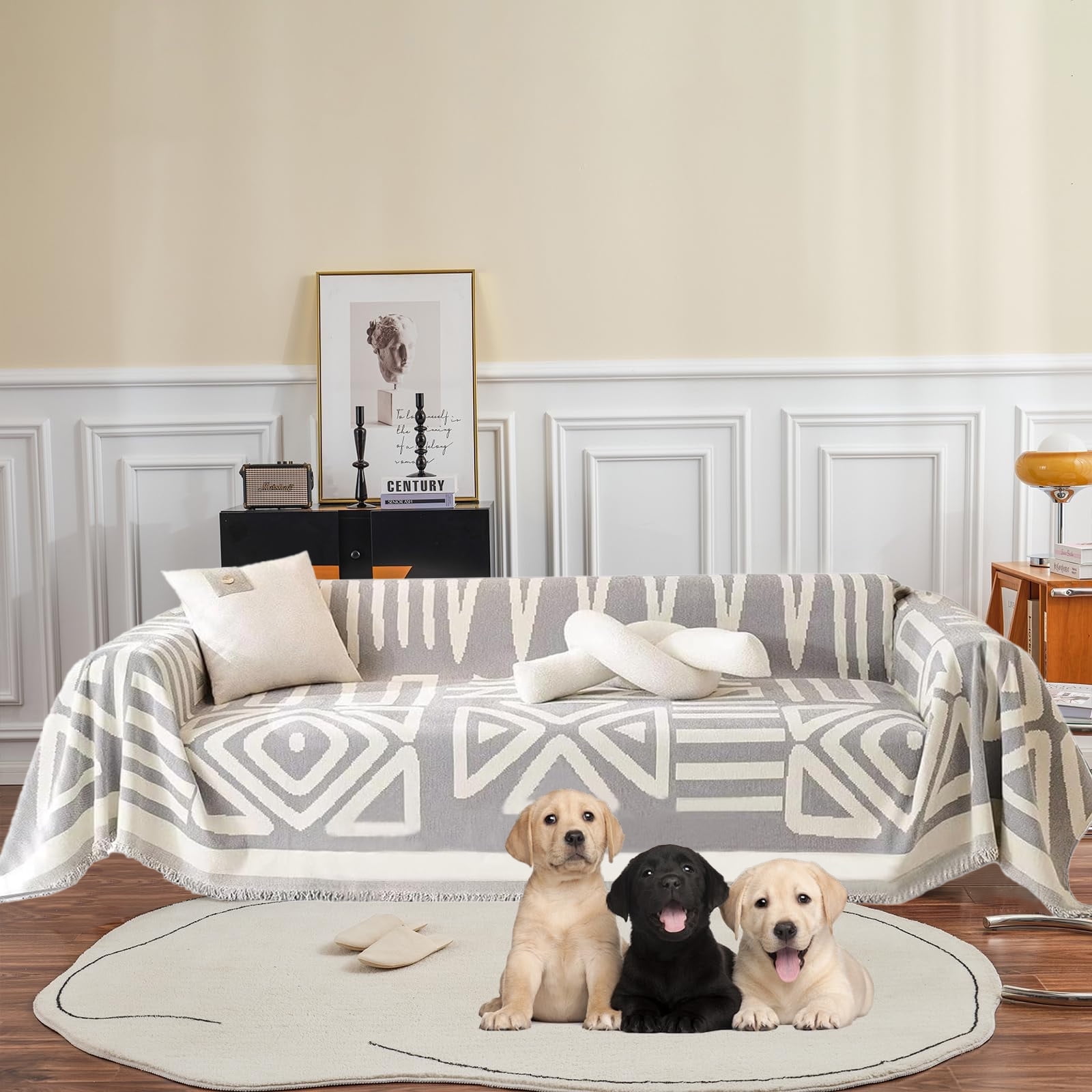 SANMADROLA Boho Sofa Cover Dog Couch Cover for Sectional Sofa Set Reversible Couch Protector for 3 Cushion Couch L Shape Sofa Covers Chenille Throw Couch CoverDog Cat Kids Sofa Cover -71" X 134"