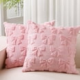 thumbnail image 1 of SANMADROLA Bow Pillow Covers Coquette Room Decor Set of 2 Decorative Cute Girl Vlentine Pillow Covers Spring Soft Pillowcase for Bed Sofa Couch, Fall Christmas Decor, (18x18 Inch, Pink), 1 of 6