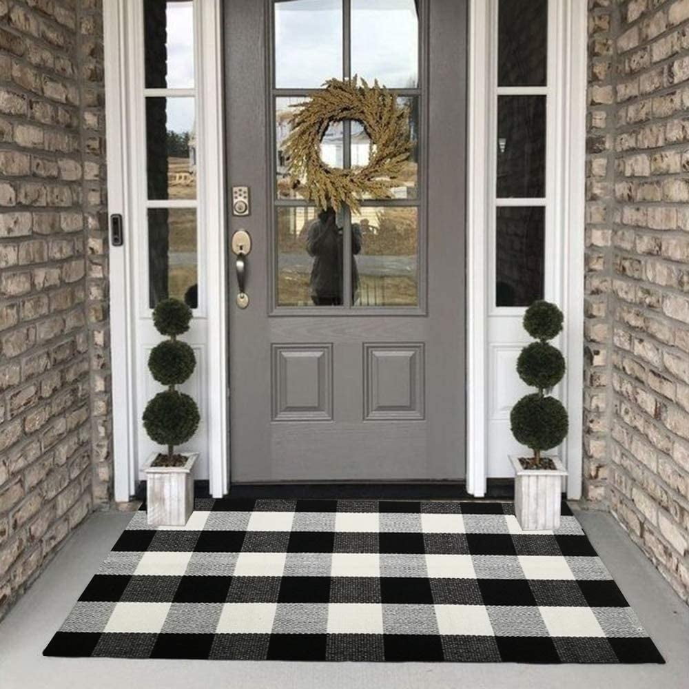 Black and White Cotton Buffalo Plaid Indoor/Outdoor Rug