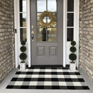 SANMADROLA Buffalo Plaid Check Black and White Cotton Doormat, 27.5'' x 43''