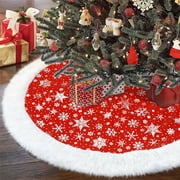 SANMADROLA Christmas Tree Skirt,36 inch Red Merry Christmas Tree Skirt with Gold Snowflake Faux Fur Christmas Decorations,Xmas Tree Base Mat for Indoor Outdoor Holiday New Year Party Home Decorations