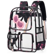 Clear Backpack Cherry Heavy Duty Transparent Bookbag Teen Girlish Cute Bag Large Capacity See Through Backpacks Stadium Approved Daypack for Middle School Colle