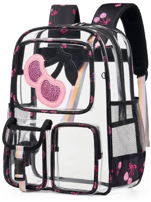 Clear Backpack Cherry Heavy Duty Transparent Bookbag Teen Girlish Cute Bag Large Capacity See Through Backpacks Stadium Approved Daypack for Middle School College Sport/Travel
