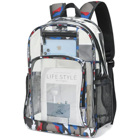 SANMADROLA Clear Backpack Heavy Duty Clear Book Bag Large See Through Backpack for College Workplace - Blue