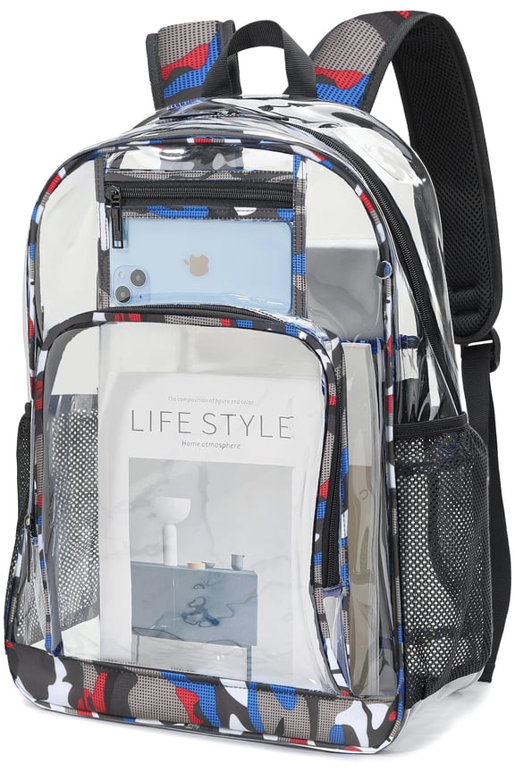 Clear Backpack Heavy Duty Clear Book Bag Large See Through Backpack for College Workplace - Blue