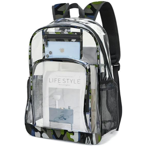 SANMADROLA Clear Backpack Heavy Duty Clear Book Bag Large See Through Backpack for College Workplace - Green