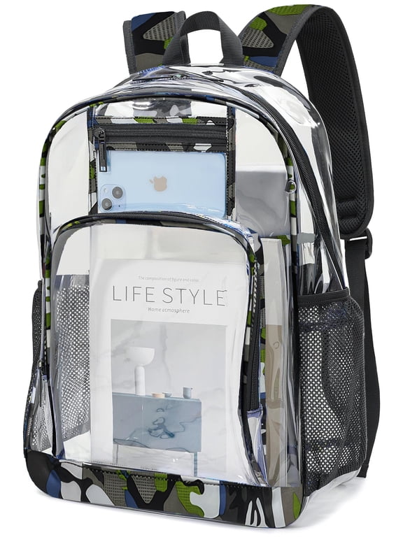 Clear Backpack Heavy Duty Clear Book Bag Large See Through Backpack for College Workplace - Green