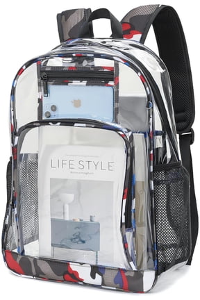 Clear Backpack Heavy Duty Clear Book Bag Large See Through Backpack for College Workplace - Red