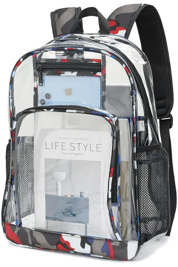 Clear Backpack Heavy Duty Clear Book Bag Large See Through Backpack for College Workplace - Red