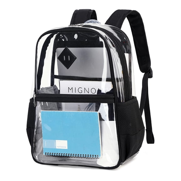 SANMADROLA Clear Backpack Heavy Duty, PVC See Through Book Bag for School Stadium Approved Transparent Backpack, Black