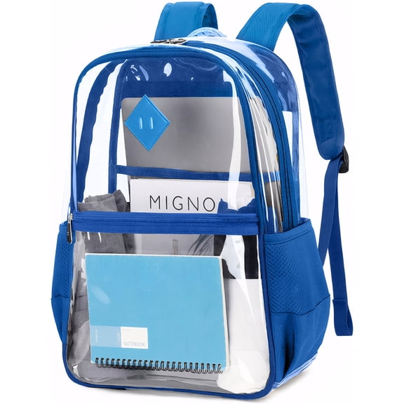 SANMADROLA Clear Backpack Heavy Duty, PVC See Through Book Bag for School Stadium Approved Transparent Backpack, Blue