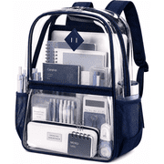 SANMADROLA Clear Backpack Heavy Duty, PVC See Through Book Bag for School Stadium Approved Transparent Backpack, Navy Blue