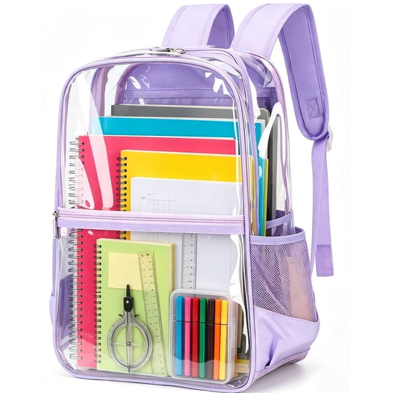 SANMADROLA Clear Backpack Heavy Duty, PVC See Through Book Bag for School Stadium Approved Transparent Backpack, Purple