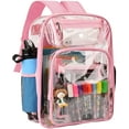 thumbnail image 1 of SANMADROLA Clear Backpack, Heavy Duty PVC Transparent Backpack Stadium approved with Reinforced Strap School Bookbag for School, Workplace, Stadium, Travel, Security, Festival, College (Pink), 1 of 8