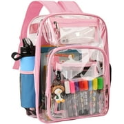 SANMADROLA Clear Backpack, Heavy Duty PVC Transparent Backpack Stadium approved with Reinforced Strap School Bookbag for School, Workplace, Stadium, Travel, Security, Festival, College Pink