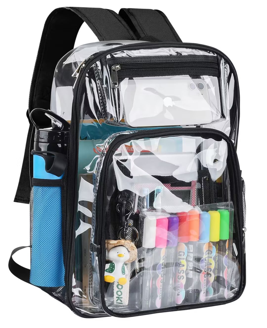 Summit Ridge Waterproof Clear Backpack with Water Bottle Holder Stadium  Approved Heavy Duty Clear Backpack Quality See Through Bag - Black