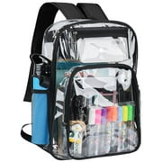 SANMADROLA Clear Backpack, Heavy Duty PVC Transparent Backpack Stadium approved with Reinforced Strap School Bookbag for School, Workplace, Stadium, Travel, Security, Festival, College Black