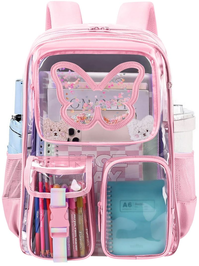 SANMADROLA Clear Transparent Backpack Girl Backpack with Butterfly