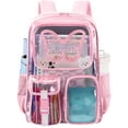 thumbnail image 1 of SANMADROLA Clear Backpack Heavy Duty Transparent Bookbag Teen Girlish Cute Bag Large Capacity See Through Backpacks Stadium Approved Daypack for Middle School College Sport/Travel, Pink Butterfly, 1 of 8