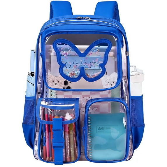 SANMADROLA Clear Backpack Heavy Duty Transparent Bookbag Teen Girlish Cute Bag Large Capacity See Through Backpacks Stadium Approved Daypack for Middle School College Sport/Travel
