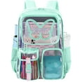 thumbnail image 1 of SANMADROLA Clear Backpack Heavy Duty Transparent Bookbag Teen Girlish Cute Bag Large Capacity See Through Backpacks Stadium Approved Daypack for Middle School College Sport/Travel, Green Butterfly, 1 of 9