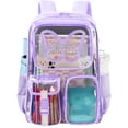 thumbnail image 1 of SANMADROLA Clear Backpack Heavy Duty Transparent Bookbag Teen Girlish Cute Bag Large Capacity See Through Backpacks Stadium Approved Daypack for Middle School College Sport/Travel, Purple Butterfly, 1 of 9