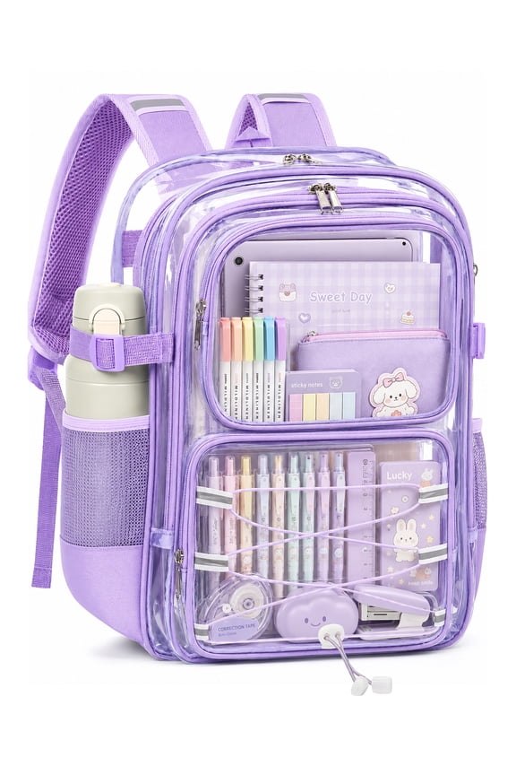 Clear Backpack School Backpack Bookbag Transparent Bag Large Heavy Duty Stadium Approved See Through Backpack Waterproof PVC with Reinforced Strap for School Work Travel with Reflective