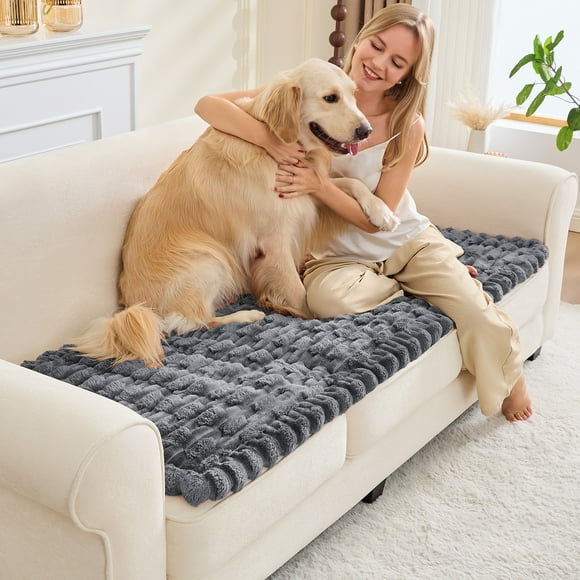 SANMADROLA Waterproof Couch Cover for Dogs Washable, Non-Slip Fuzzy Loveseat Slipcovers, Thick Soft Dog Bed Mat for 2 Cushion Sofa Pet Friendly Furniture Protector, Dark Gray, 28" x 71"