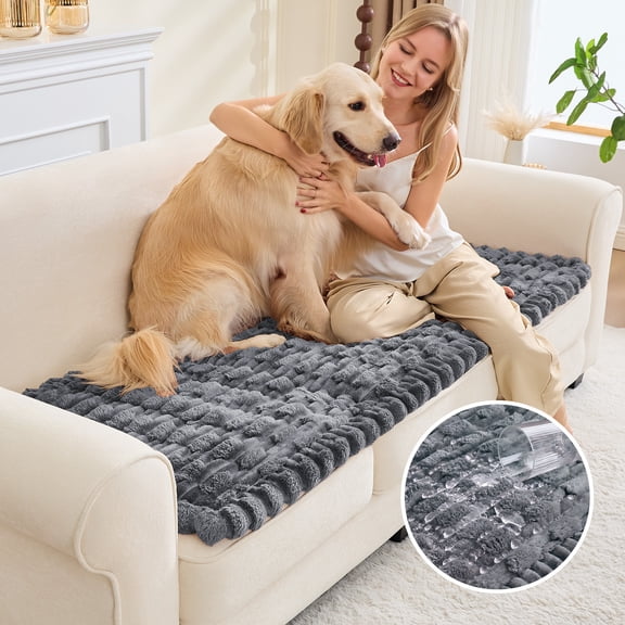 SANMADROLA Waterproof Couch Cover for Dogs Washable, Non-Slip Fuzzy Loveseat Slipcovers, Thick Soft Dog Bed Mat for 2 Cushion Sofa Pet Friendly Furniture Protector, Dark Gray, 28" x 71"