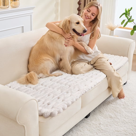 SANMADROLA Waterproof Couch Cover for Dogs Washable, Non-Slip Fuzzy Loveseat Slipcovers, Thick Soft Dog Bed Mat for 2 Cushion Sofa Pet Friendly Furniture Protector, White, 28" x 59"