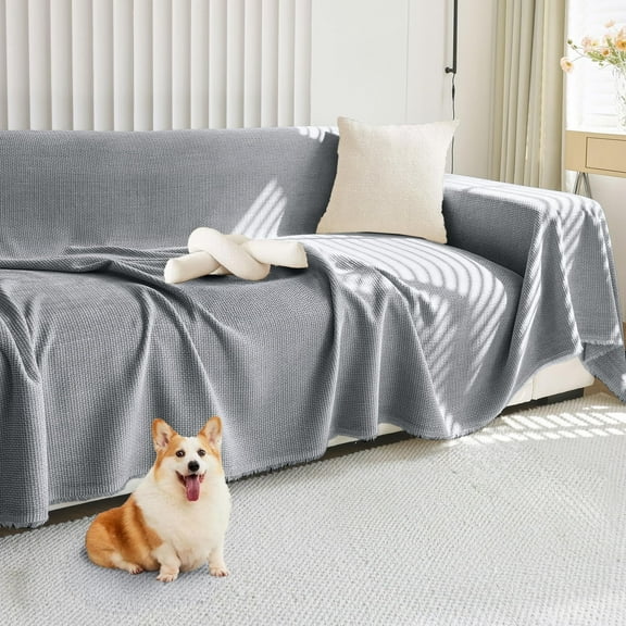 SANMADROLA Sofa Cover Chenille Couch Covers, Corduroy Jacquard Non Slip Couch Sofa Cover, Love Seat Couch Covers for 2 Cushion Couch, Furniture Protector for Dogs, Pets, 71"x118", Dark Gray