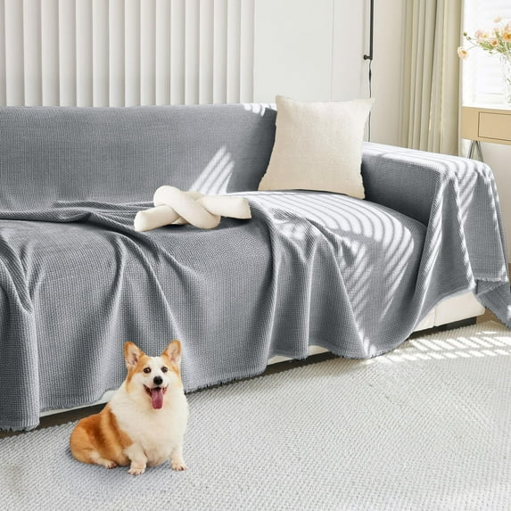 SANMADROLA Sofa Cover Chenille Couch Covers, Corduroy Jacquard Non Slip Couch Sofa Cover, Love Seat Couch Covers for 2 Cushion Couch, Furniture Protector for Dogs, Pets, 71"x118", Dark Gray