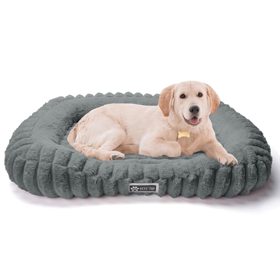 SANMADROLA Cute Dog Beds for Medium Size Dog, Medium Pet Beds Non-Slip Bottom and Egg-Crate Foam Furry Bolster Pet Couch Sofa with Washable Removable Cover, 29.5"x22.0"x5.1",Dark Grey