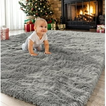 SANMADROLA Fluffy Shag Area Rug, Black, Rectangle, 6.5'x7.5', Non-Slip, Eco-Friendly