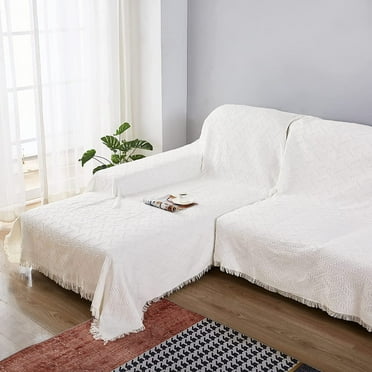 SANMADROLA Geometric Cotton and Polyester Sofa Slipcovers, Beige White