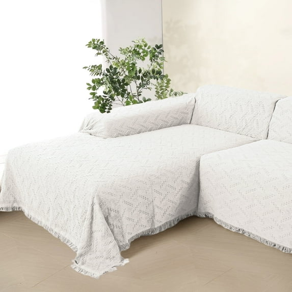 Sanmadrola Couch Cover for 3 Cushion Couch Sofa Cover Sectional Sofa Cover for Dog Sofa Slipcover Washable Couch Covers for L-Shape Sofa Reversible Sofa Protector 71''x134'' White 1 Piece