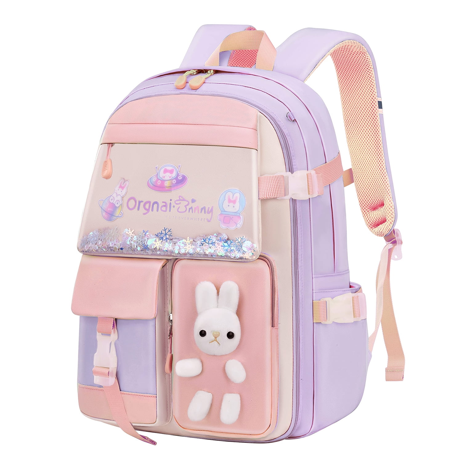 Sanmadrola Kids Backpacks for Girls Bunny Elementary School Backpack Cute Preschool Girls Backpack Laptop Bag Kindergarten School Bookbag, Pink