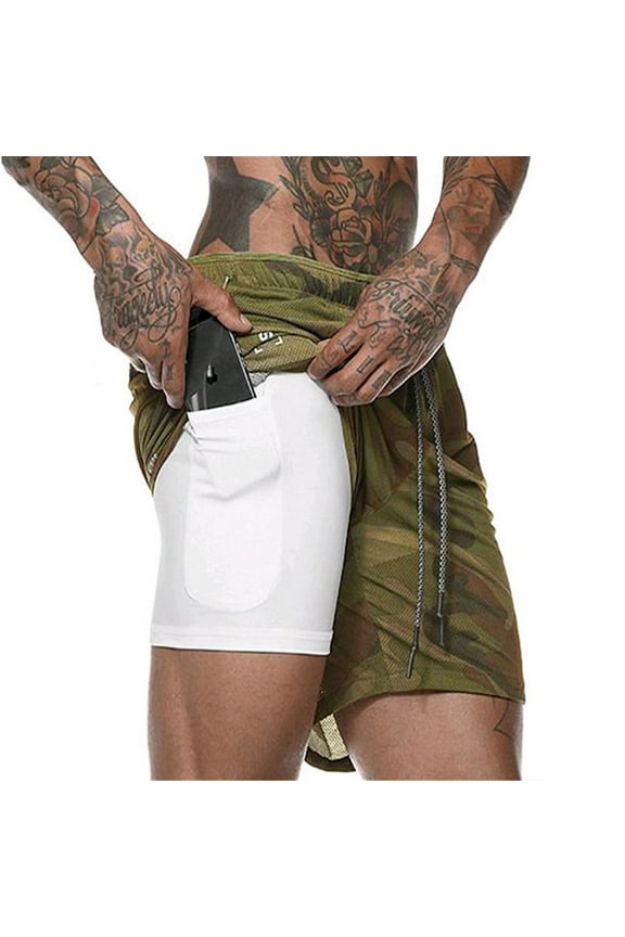 Men's Swim Trunks with Mesh Lining Quick Dry Beach Shorts Sports Shorts Bathing Suit Boardshorts Swimwear, Camouflage Green, L