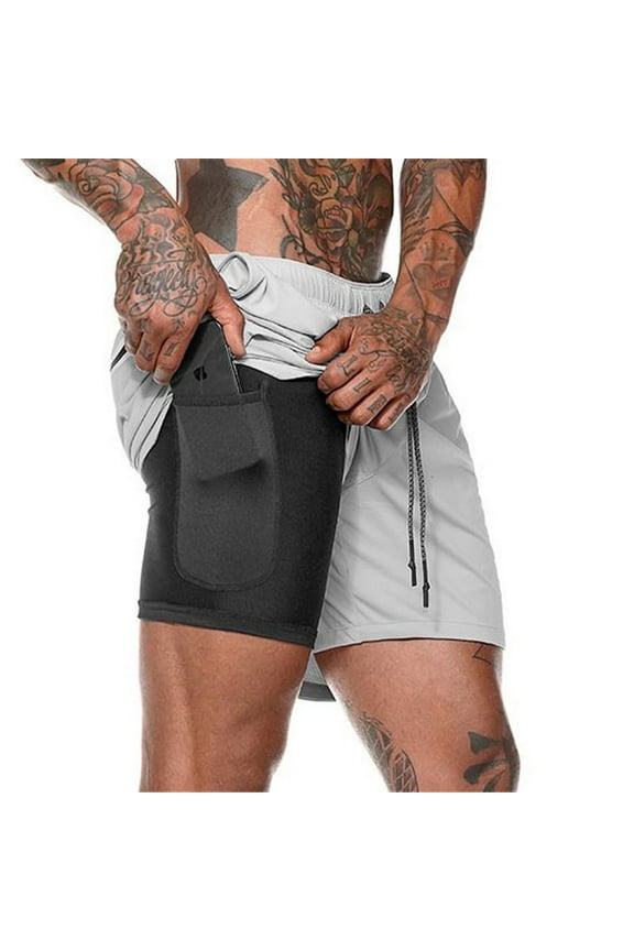 Men's Swim Trunks with Mesh Lining Quick Dry Beach Shorts Sports Shorts Bathing Suit Boardshorts Swimwear, Light Gray, 2XL